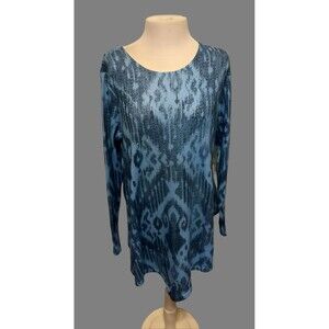 India Boutique Blue Ikat Pattern Long Sleeve Tunic- One Size